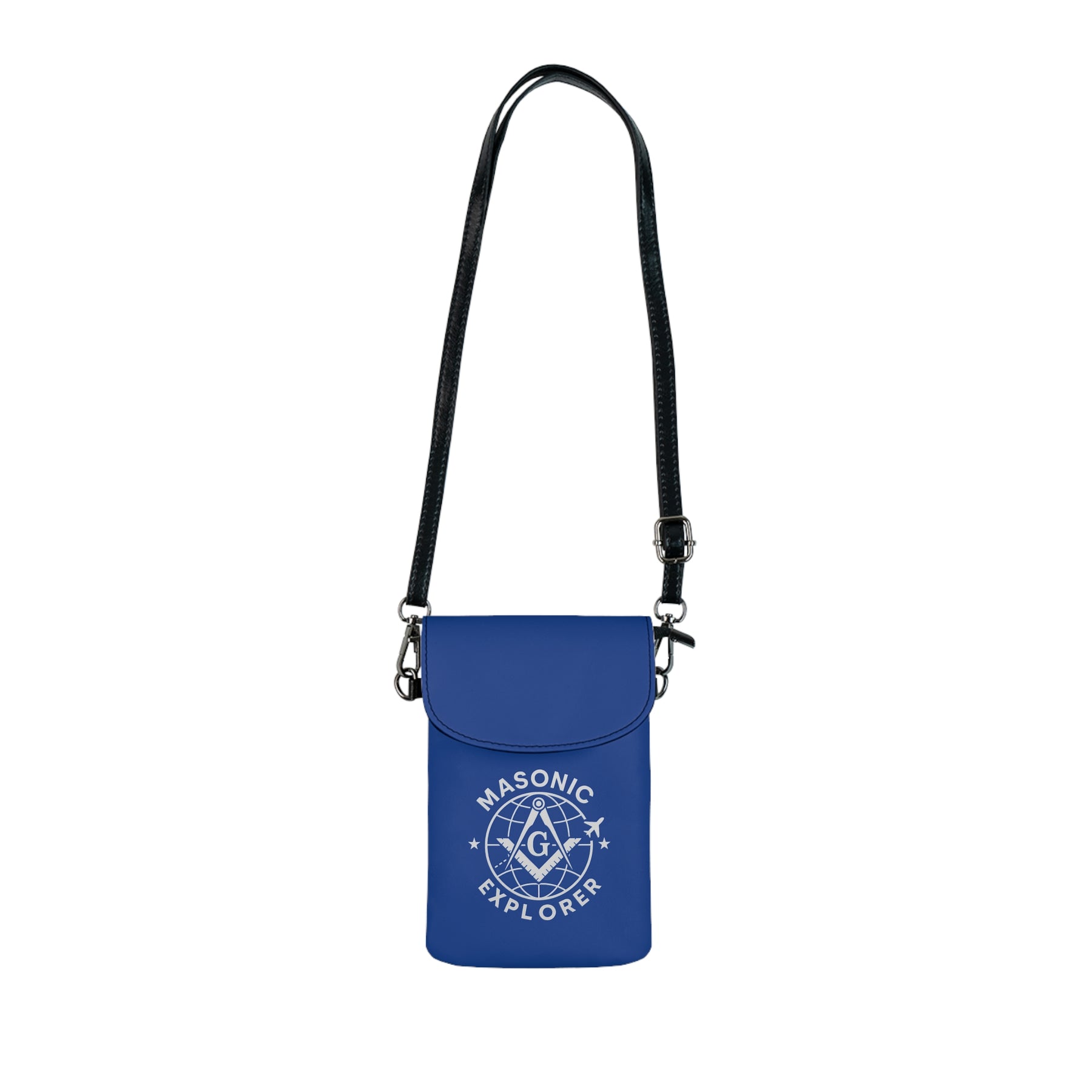 Master Mason Blue Lodge Cell Phone Wallet - Masonic Explorer Blue Microfiber Leather - Bricks Masons