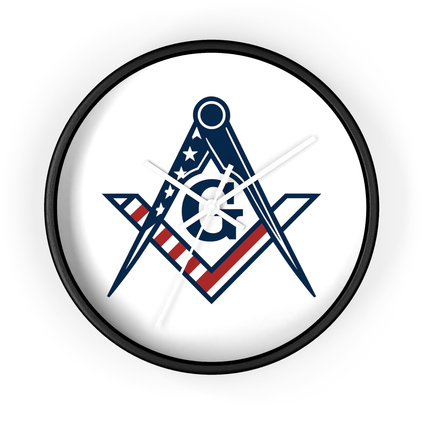 Master Mason Blue Lodge Clock - Square & Compass G with American Flag Design - Bricks Masons
