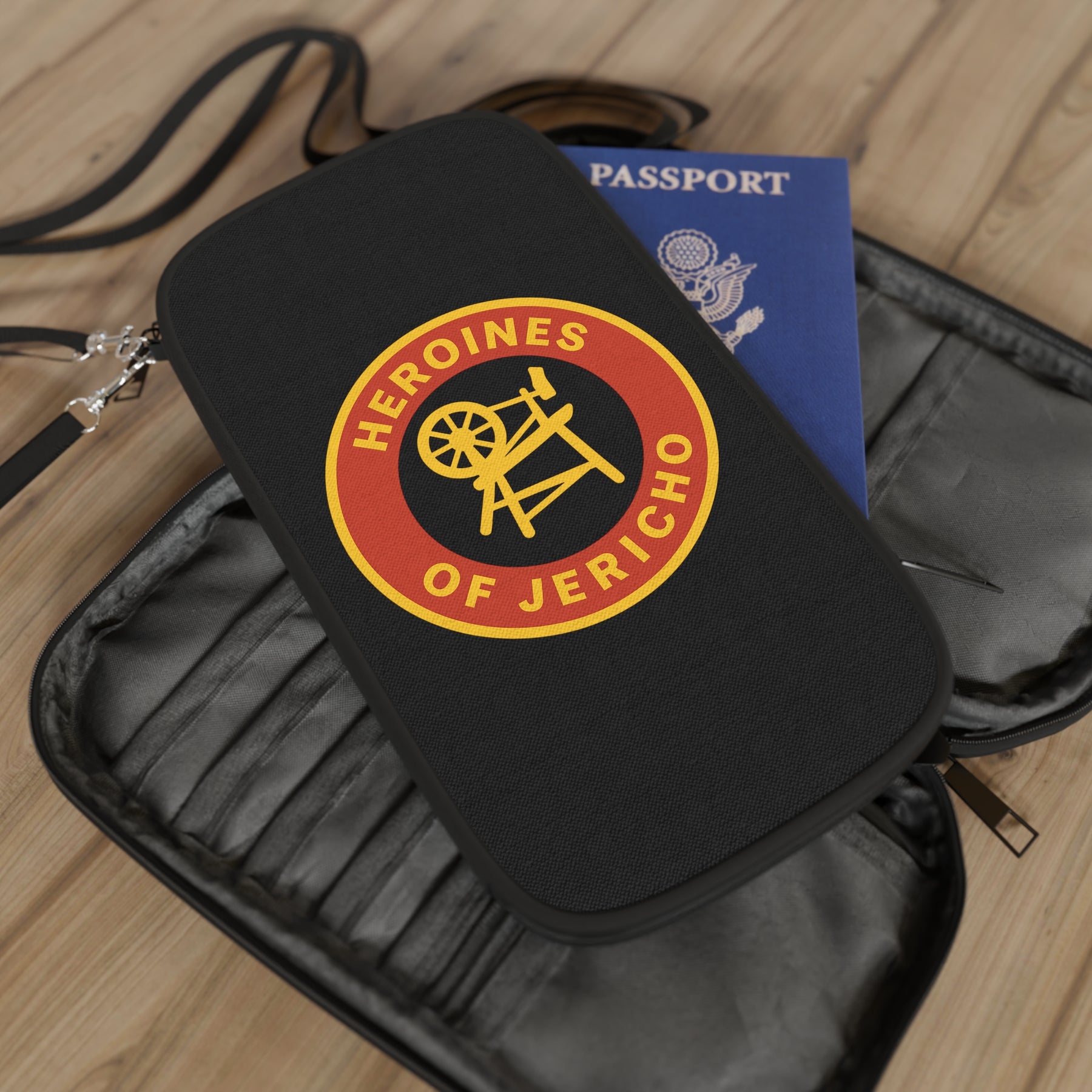Heroines of Jericho Passport Wallet - Red & Black With Shoulder & Wrist Strap - Bricks Masons