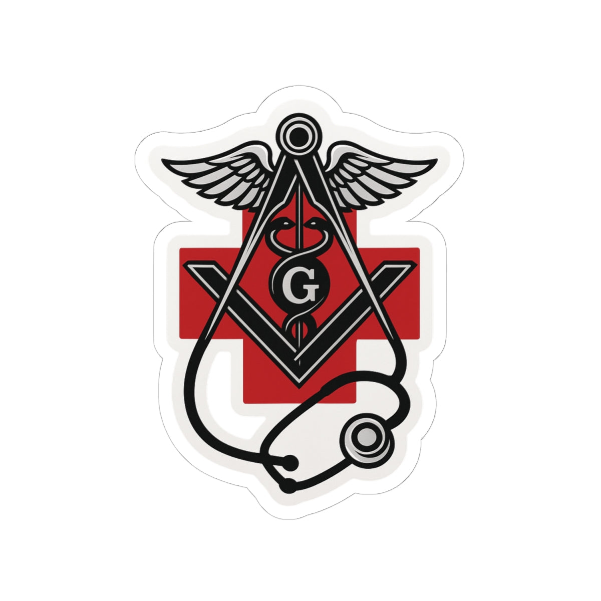 Master Mason Blue Lodge Sticker Decal - Kiss-Cut Red Medical Cross - Bricks Masons