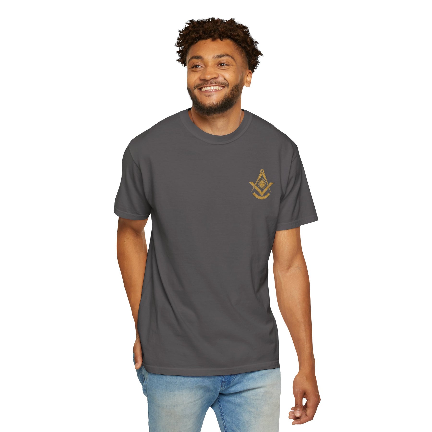 Past Master Blue Lodge T-Shirt - Garment-Dyed Square & Compass, Quadrant - Bricks Masons