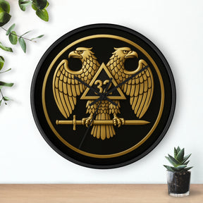 32nd Degree Scottish Rite Clock - Double Headed Eagle Emblem on Wood Frame - Bricks Masons