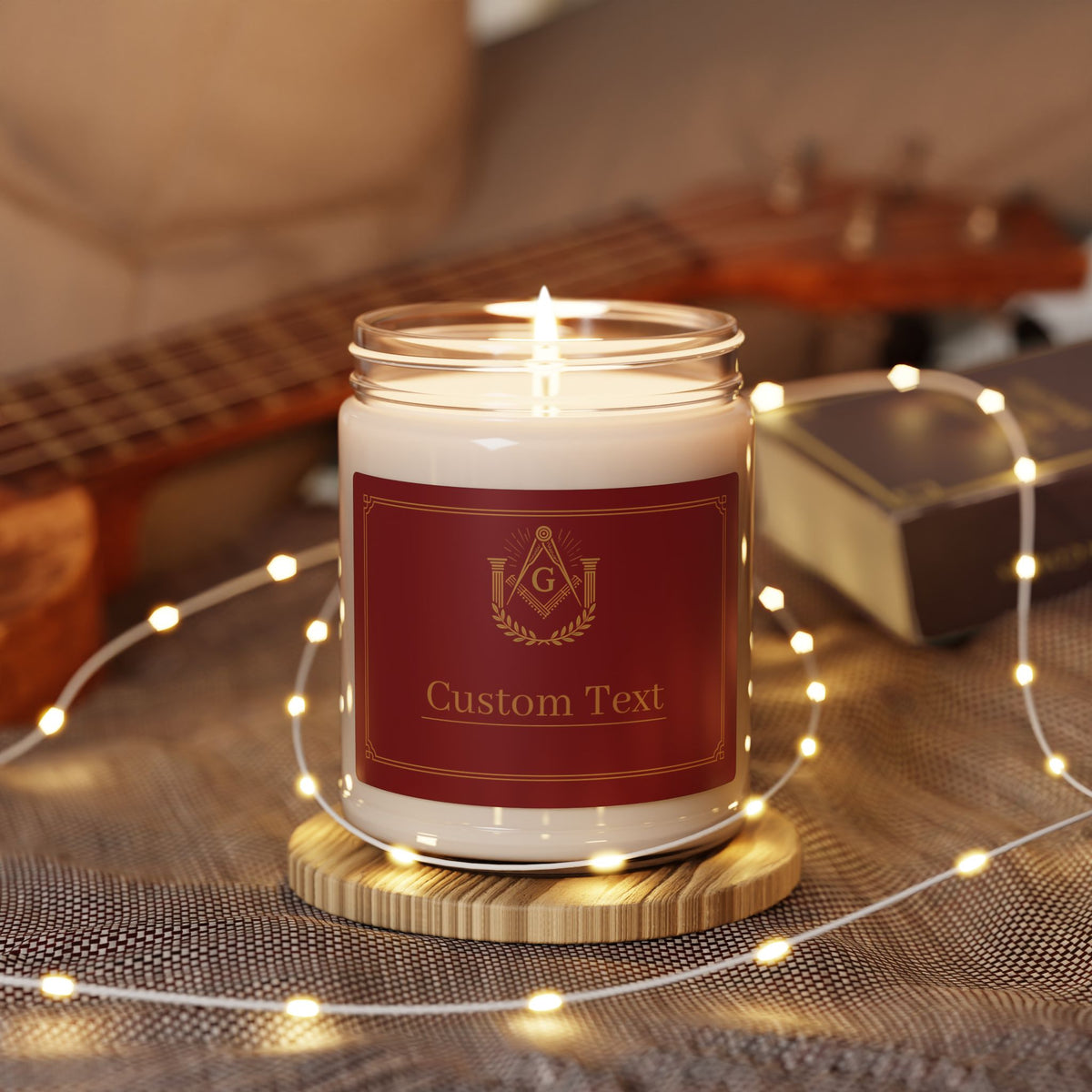 Master Mason Blue Lodge Candle - S&C G with Pillars & Wreath Christmas Personalized - Bricks Masons