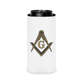 Master Mason Blue Lodge Can Cooler - Square & Compass G Lightweight Polyester - Bricks Masons