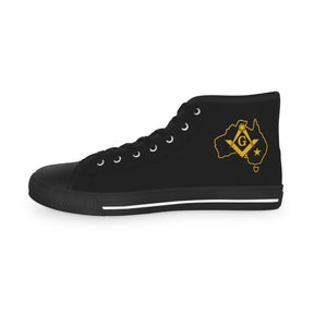 Master Mason Blue Lodge Australia Jurisdiction Sneaker - High Top Black & White Golden Map - Bricks Masons