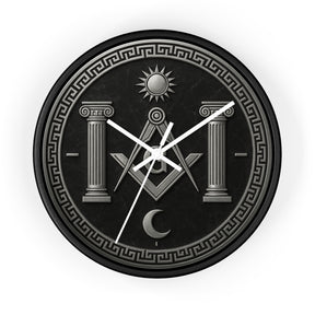 Master Mason Blue Lodge Clock - S&C with Pillars Sun & Moon on Wooden Frame - Bricks Masons