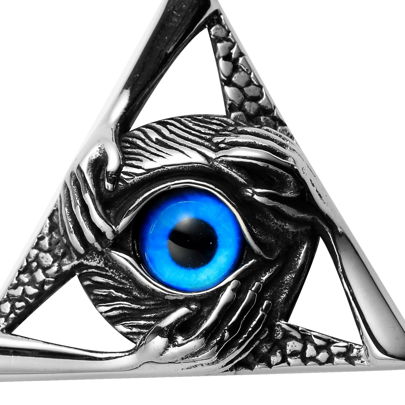 Eye Of Providence Necklace - Silver Stainless Steel Blue All Seeing Eye Pendant - Bricks Masons