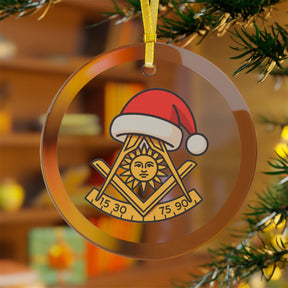 Past Master Blue Lodge Christmas Ornament - Gold Square & Compass with Quadrant Sun - Bricks Masons