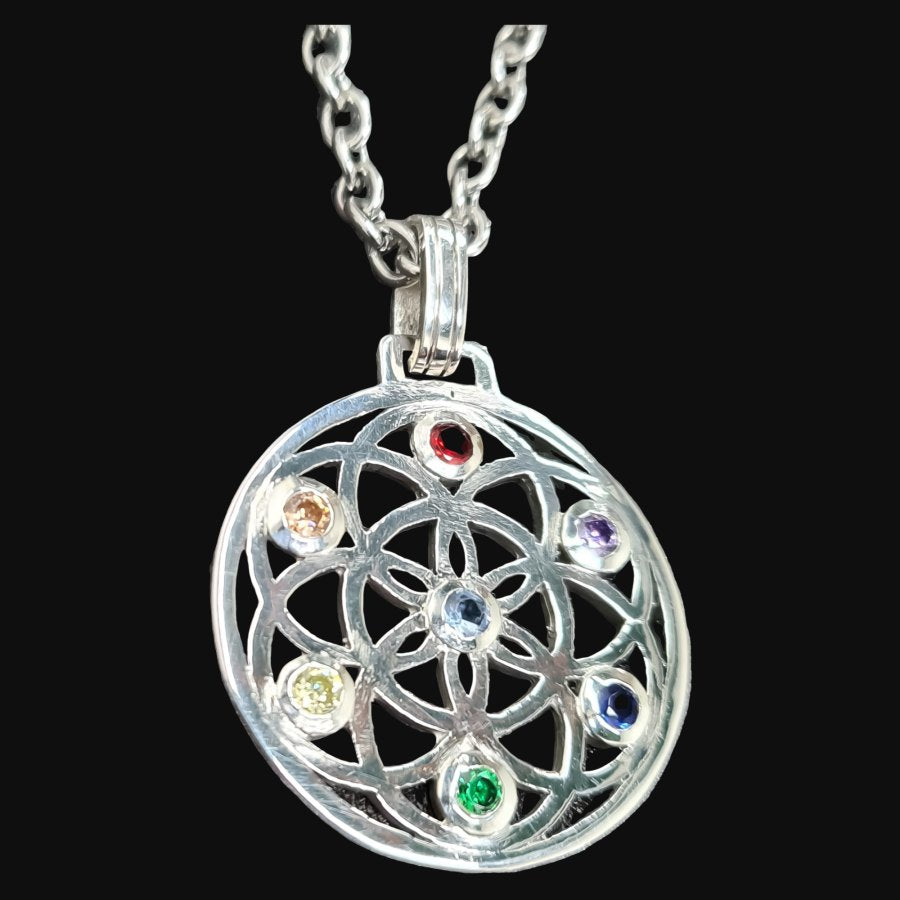 I Pendant Seed of Life and Chakras in Silver Kabbalah Art 258 - Bricks Masons