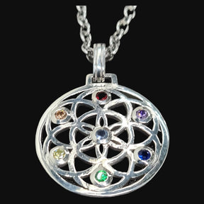 I Pendant Seed of Life and Chakras in Silver Kabbalah Art 258 - Bricks Masons