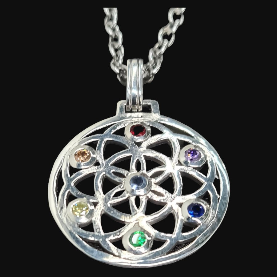 I Pendant Seed of Life and Chakras in Silver Kabbalah Art 258 - Bricks Masons