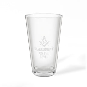 Master Mason Blue Lodge Pint Glass - Refreshment On The Level Square & Compass G - Bricks Masons