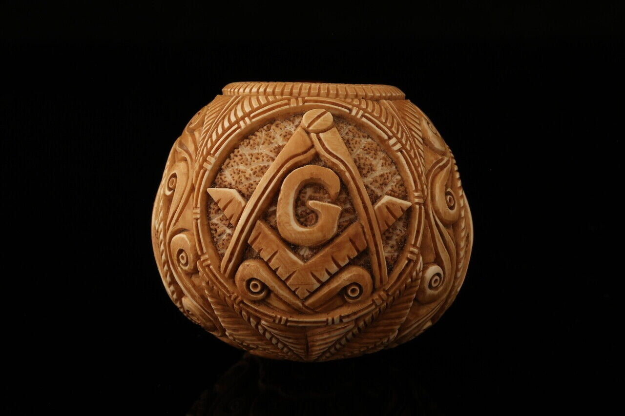 Master Mason Blue Lodge Meerschaum Pipe - Handcrafted With Square & Compass G - Bricks Masons