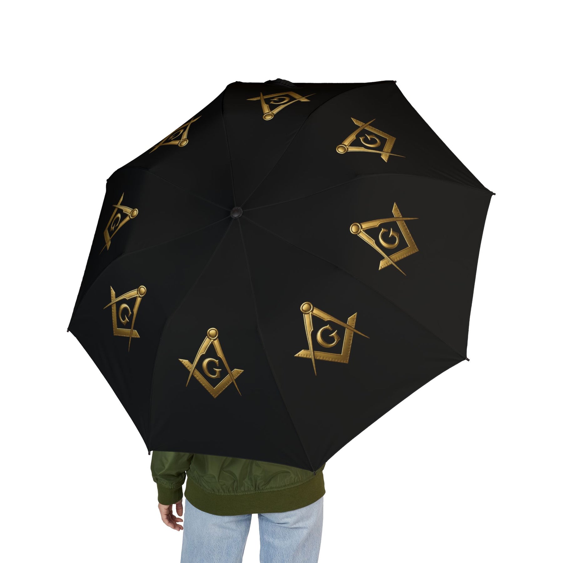 Master Mason Blue Lodge Umbrella - Black with Gold Square & Compass G - Bricks Masons