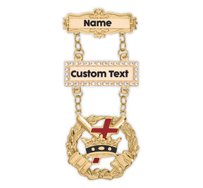 Knights Templar Breast Jewel - Gold Engravable Double Bar Pin - Bricks Masons