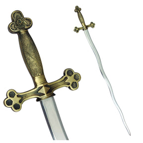 Fellowcraft Blue Lodge Sword - Snake Flaming Sword Square Compass with Gold and Black Hilt