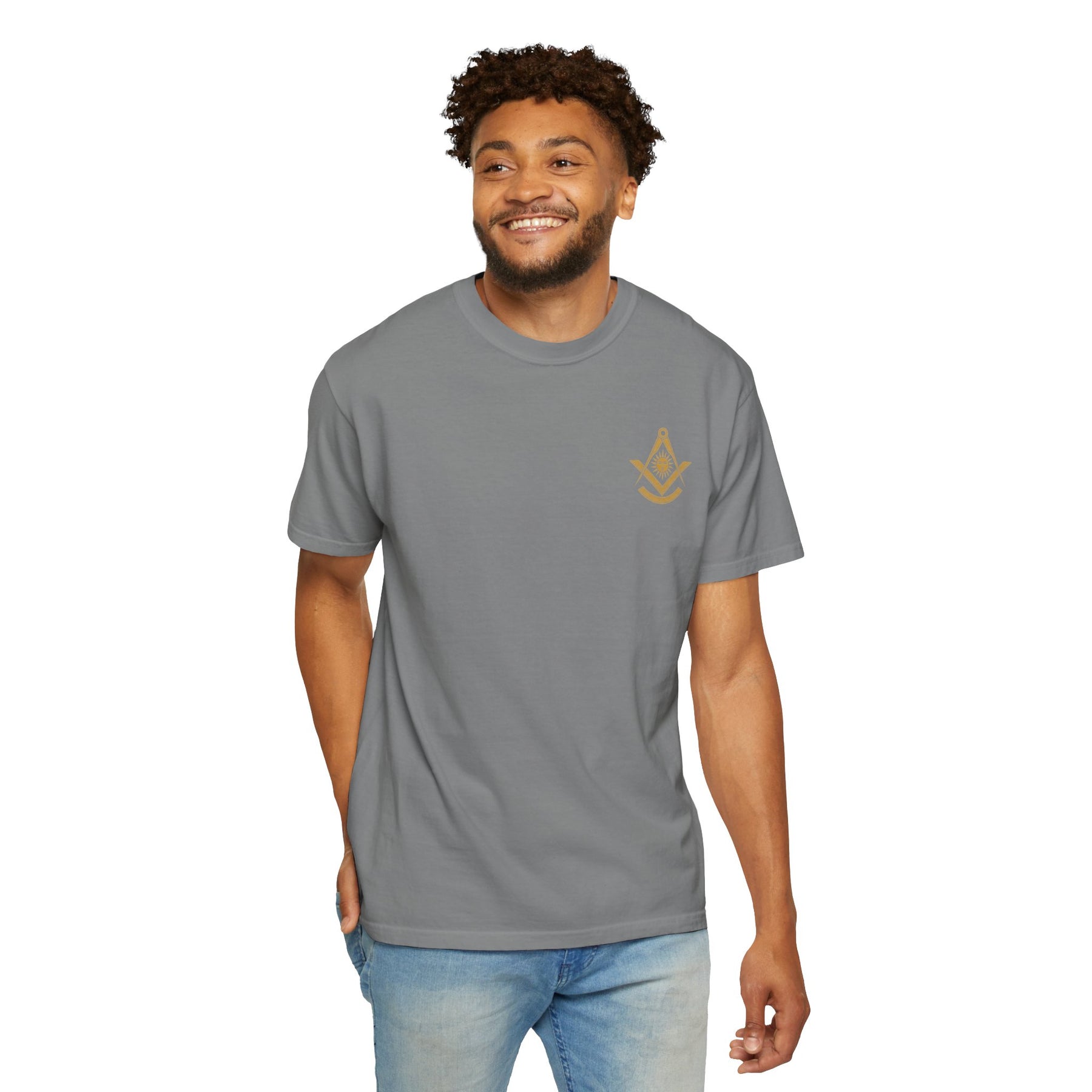 Past Master Blue Lodge T-Shirt - Garment-Dyed Square & Compass, Quadrant - Bricks Masons