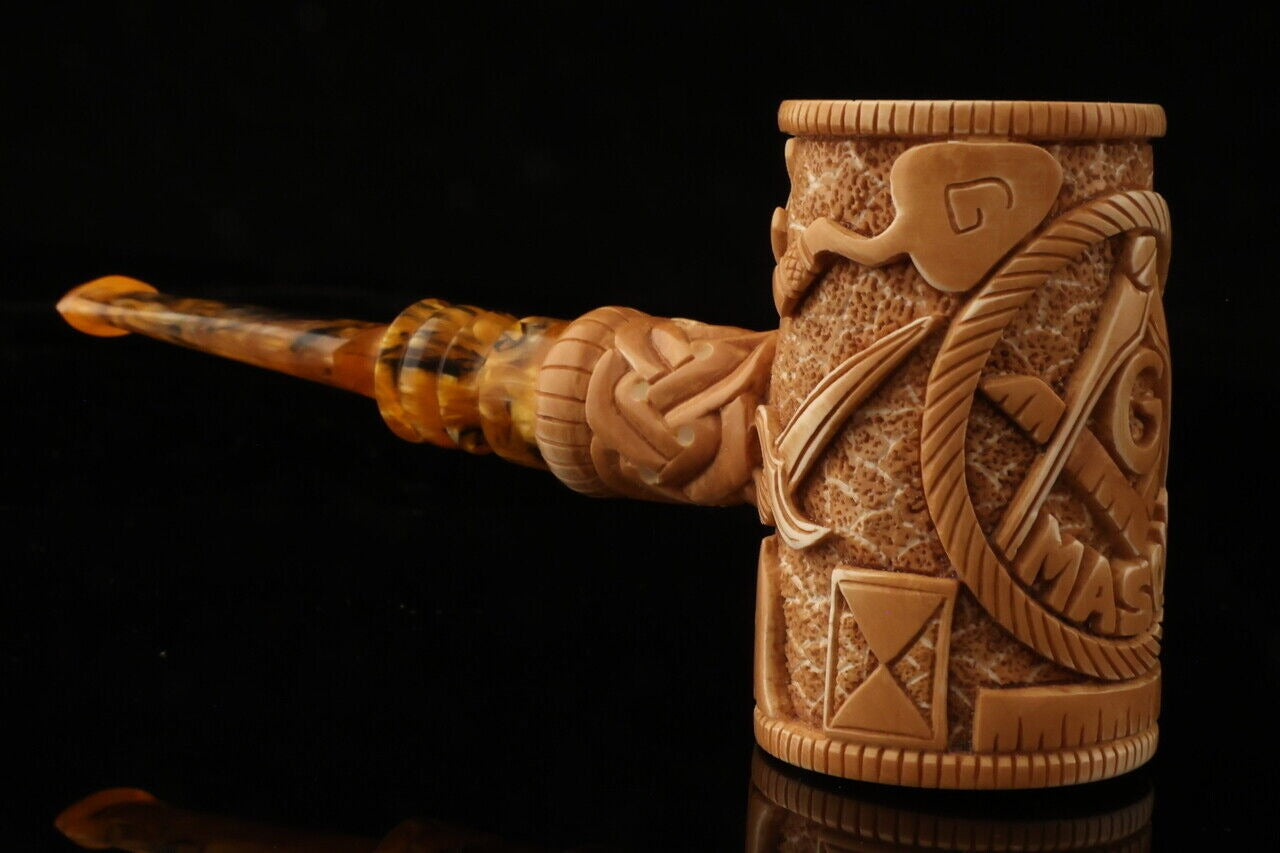 Master Mason Blue Lodge Meerschaum Pipe - Handcrafted Gavel Shape - Bricks Masons
