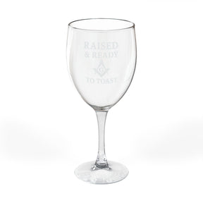 Master Mason Blue Lodge Wine Glass - Raised & Ready To Toast Square & Compass G