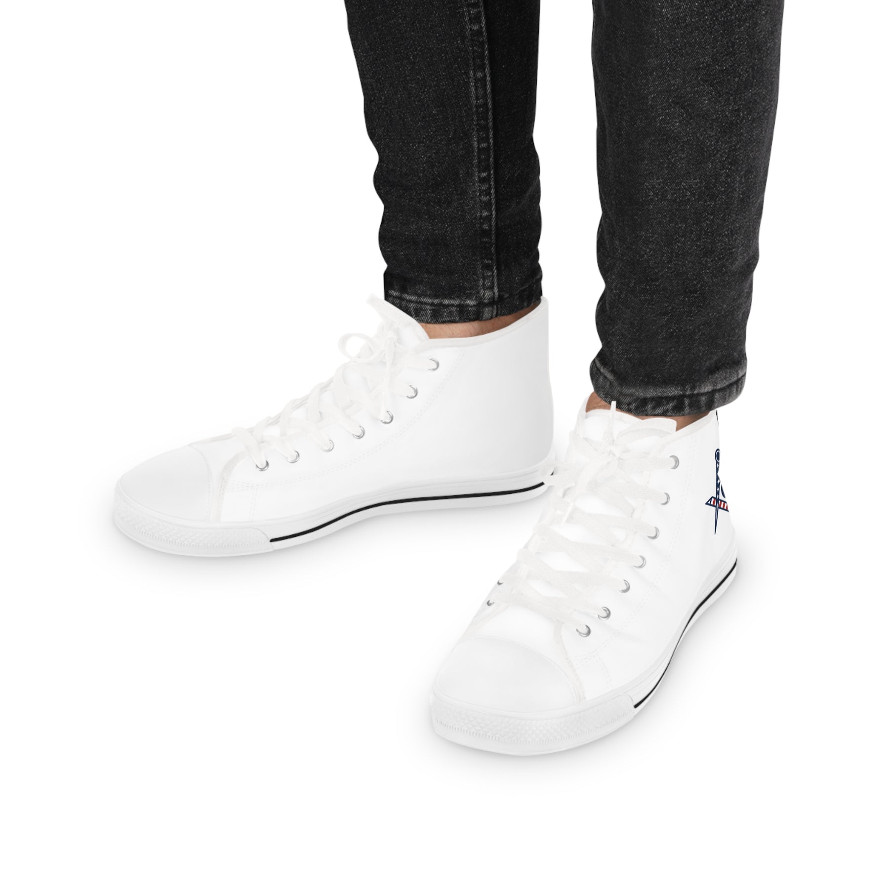 Master Mason Blue Lodge Sneaker - High Top Black & White Sole with USA FLAG S&C G - Bricks Masons