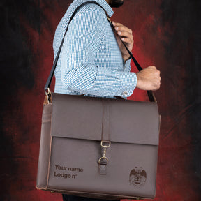 32nd Degree Scottish Rite Briefcase - Wings Down Genuine Cow Leather Convertible Bag - Bricks Masons