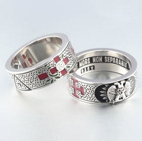 32nd Degree Scottish Rite Ring - 925 Sterling Silver/ 14k Real Gold Eagle - Bricks Masons