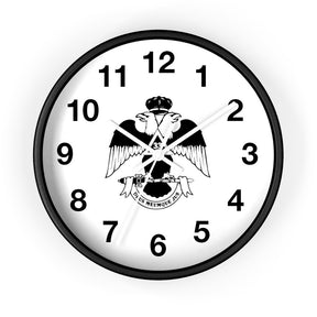 33rd Degree Scottish Rite Clock - Wings Down Wooden Frame - Bricks Masons