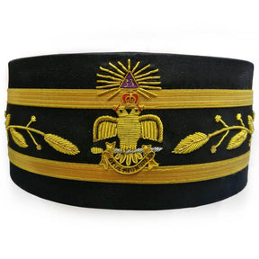 33rd Degree Scottish Rite Crown Cap - Wings Down Black Hand Embroidery - Bricks Masons