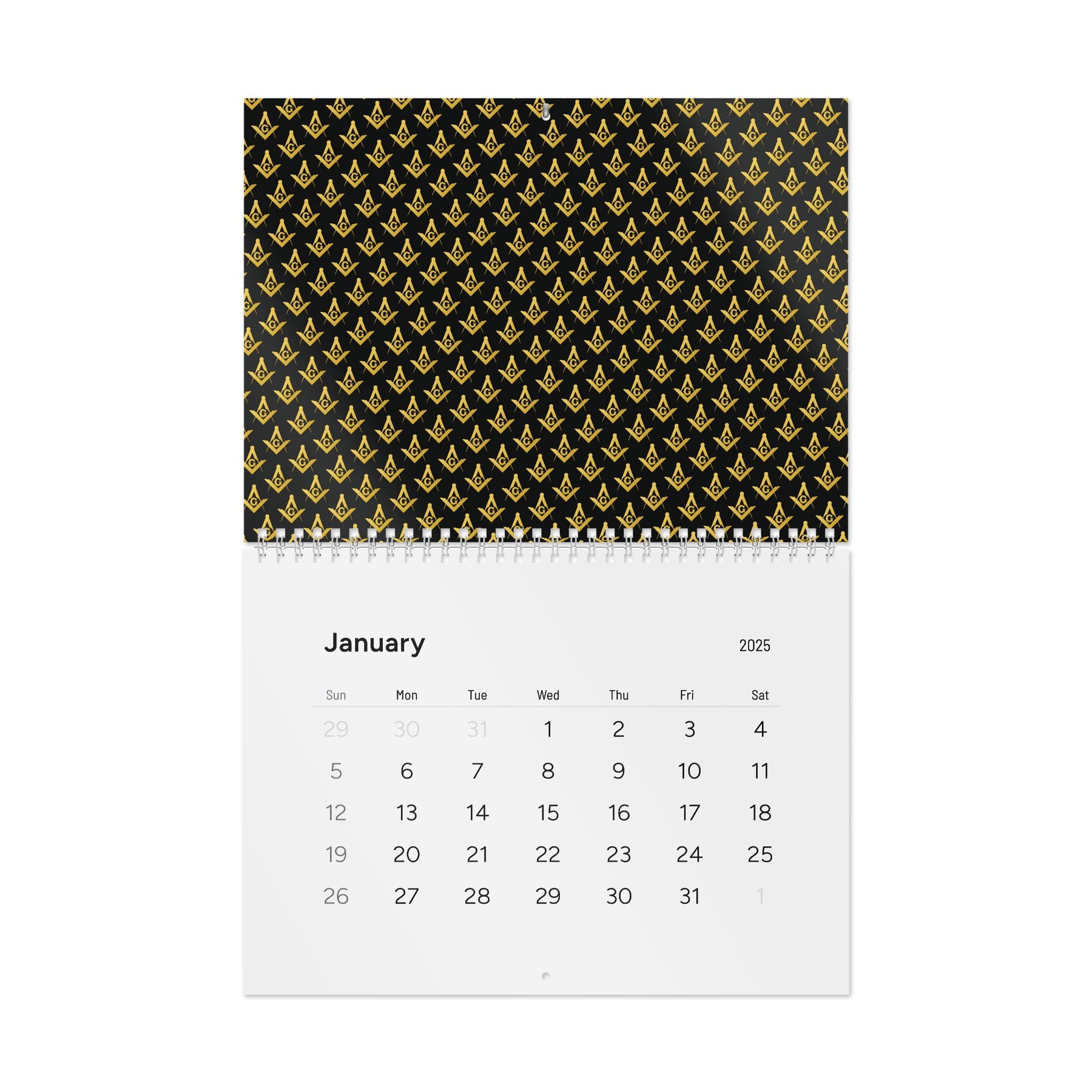 Master Mason Blue Lodge Calendar -  Gold & Black Square and Compass G 2025 Wall Calendar