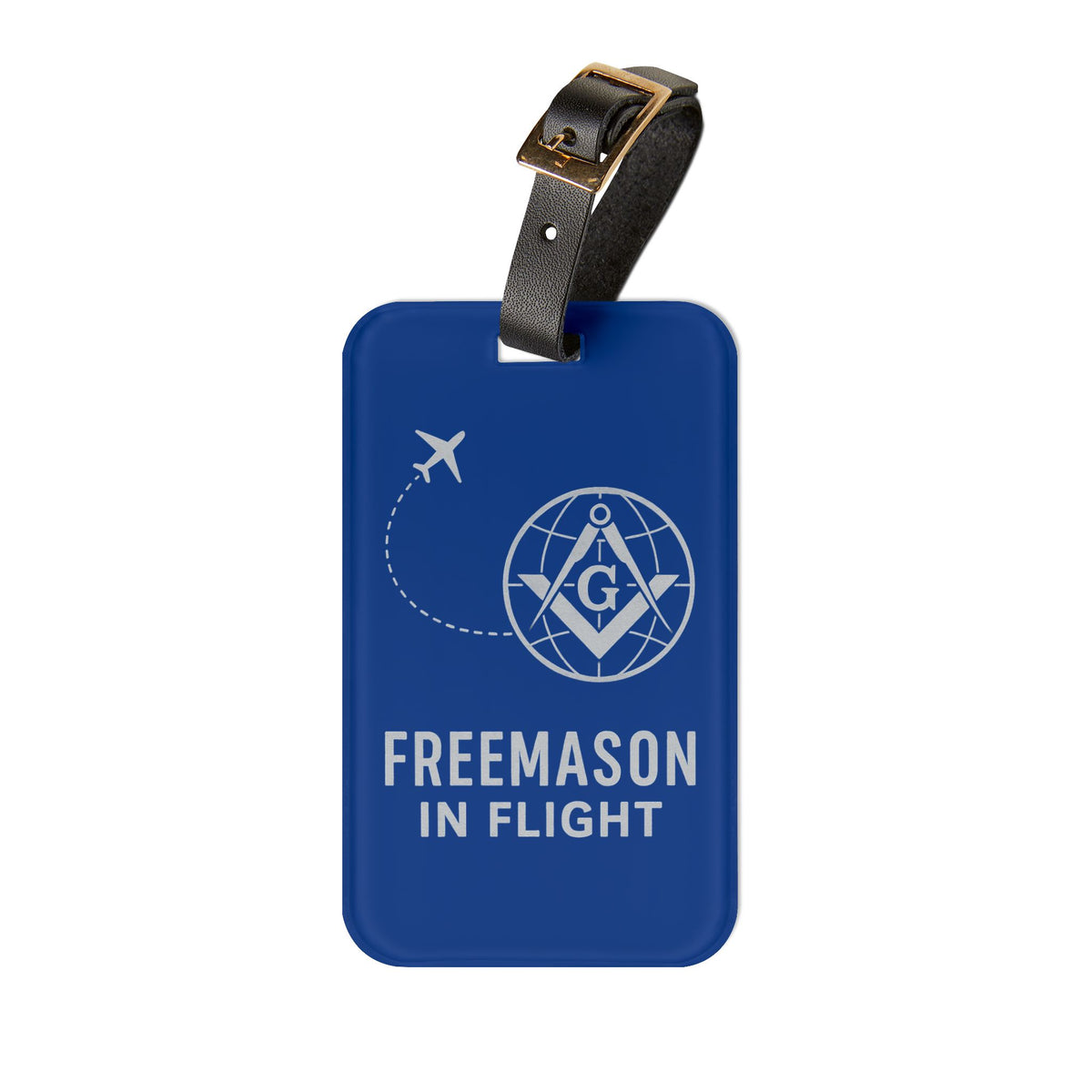 Master Mason Blue Lodge Luggage Tag - Freemason In Flight With Black Leather Strap - Bricks Masons