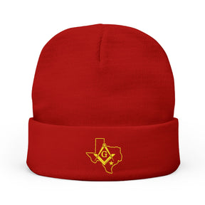 Master Mason Blue Lodge Beanie - Knit Embroidery Gold Square & Compass G Texas Mason - Bricks Masons