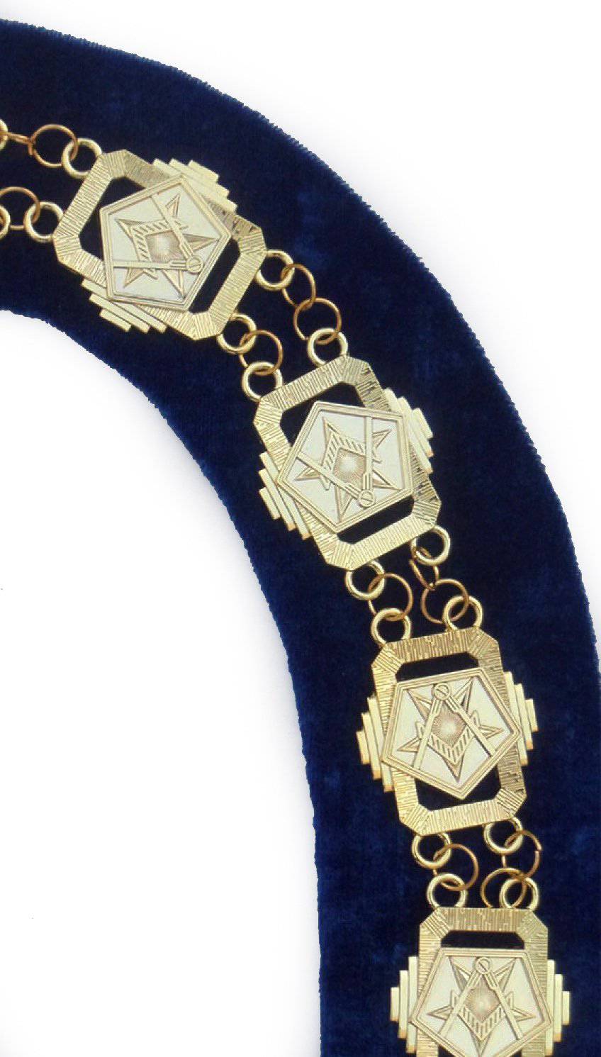 OES Chain Collar - Gold Plated Square & Compass on Blue Velvet