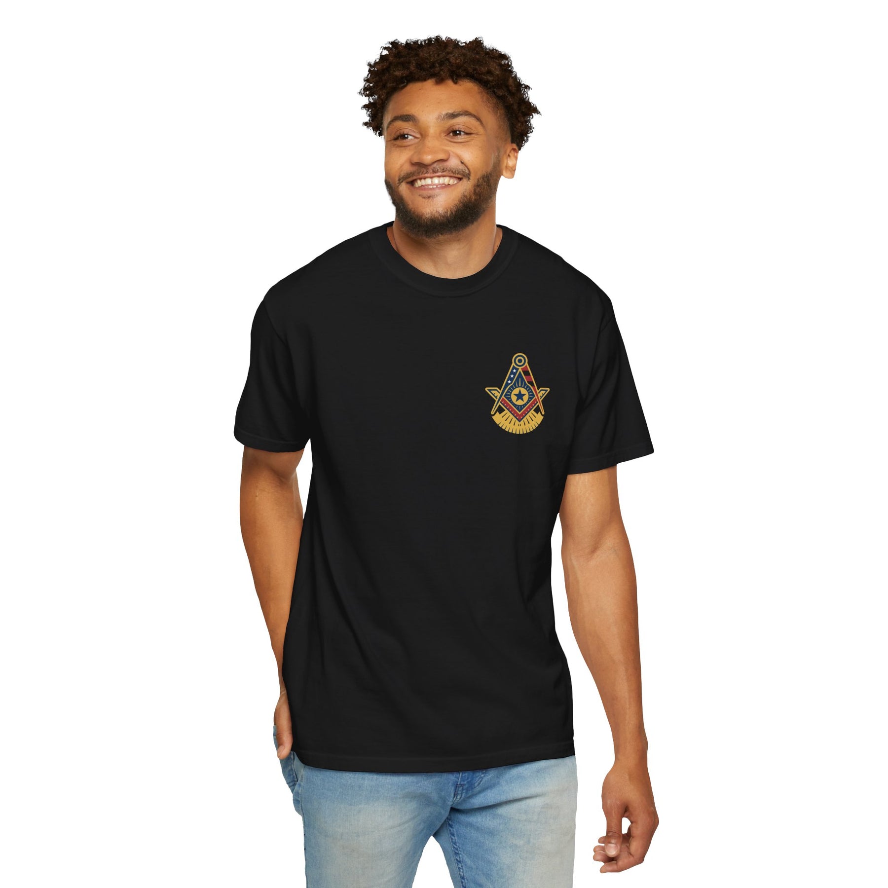 Past Master Blue Lodge T-Shirt - Garment-Dyed US Flag - Bricks Masons