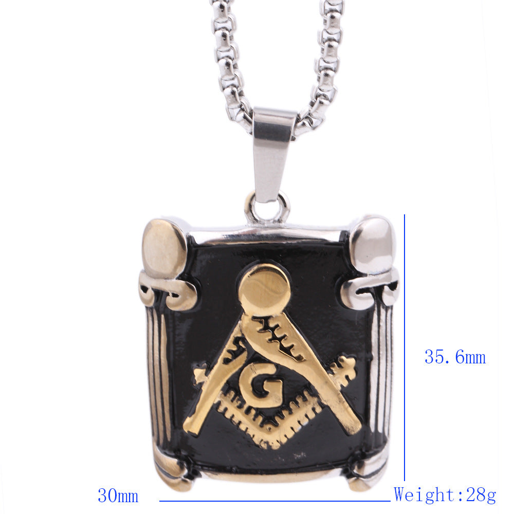 Master Mason Blue Lodge Necklace - Gold Square Compass G Stainless Steel Pendant - Bricks Masons