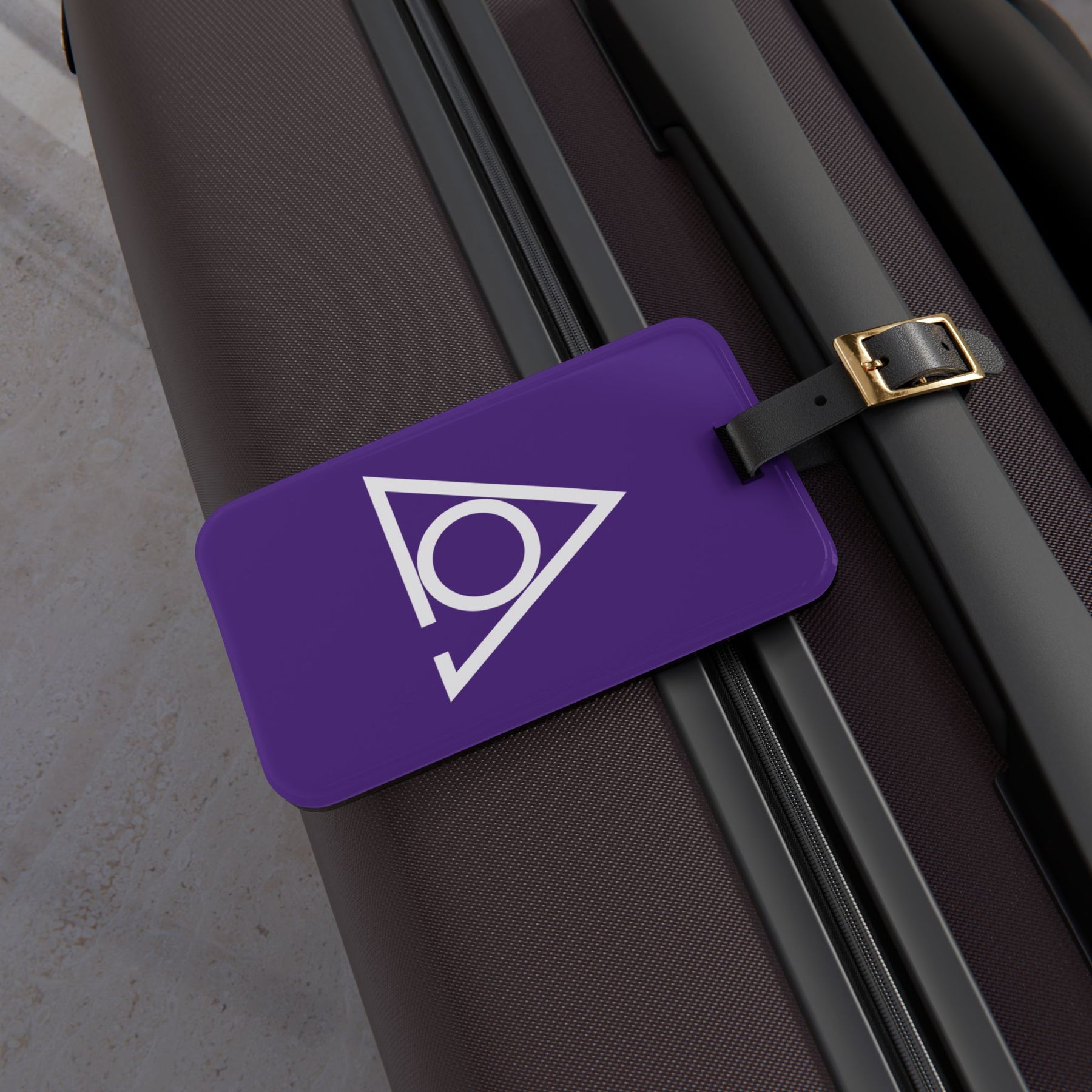 LOCOP Luggage Tag - Purple With Black Leather Strap - Bricks Masons