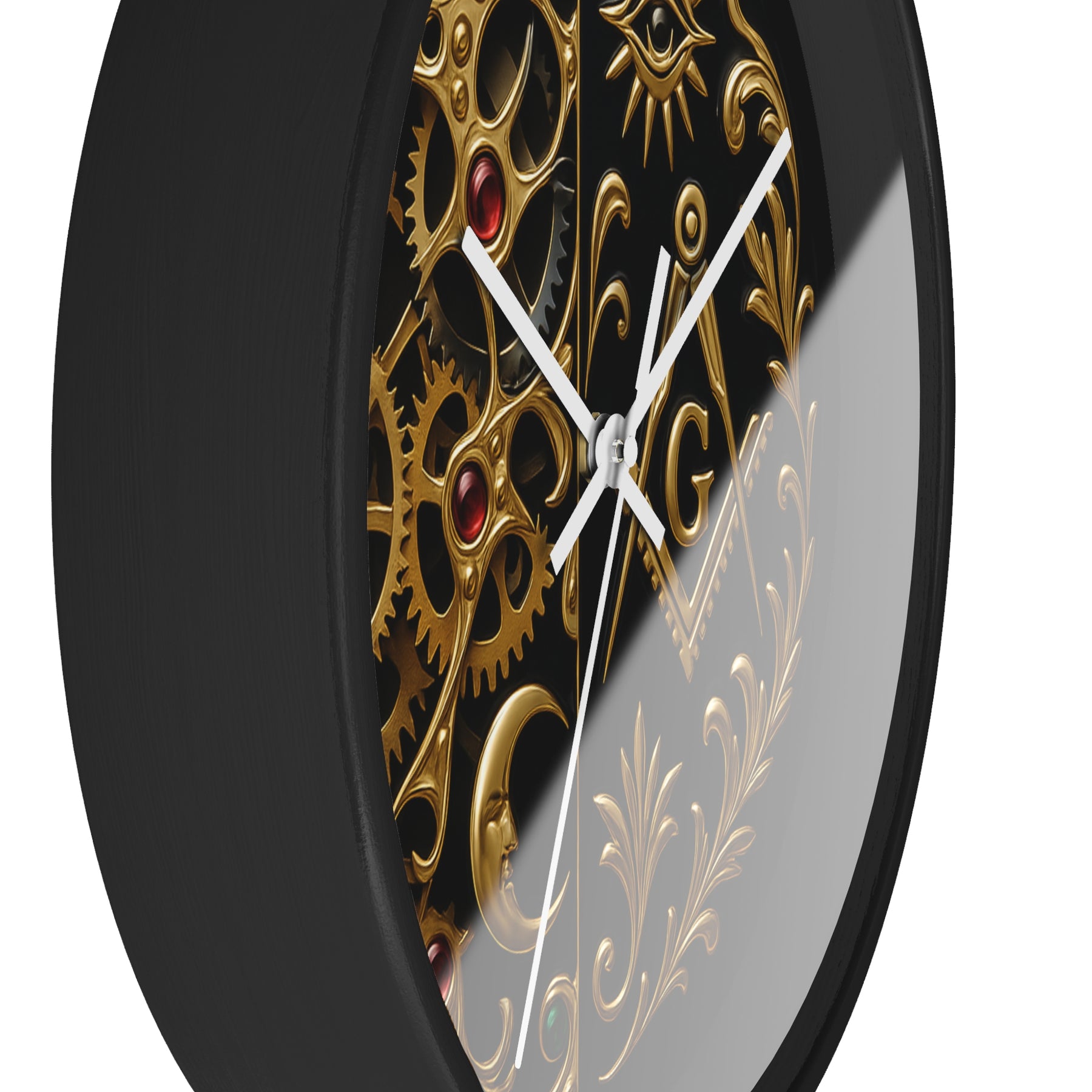 Master Mason Blue Lodge Clock - Split Dial Gear with Moon S&C G with Eye - Bricks Masons