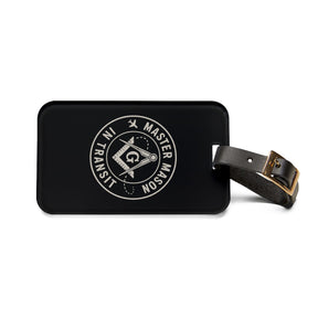 Master Mason Blue Lodge Luggage Tag - Mason in Transit Black Leather Strap - Bricks Masons