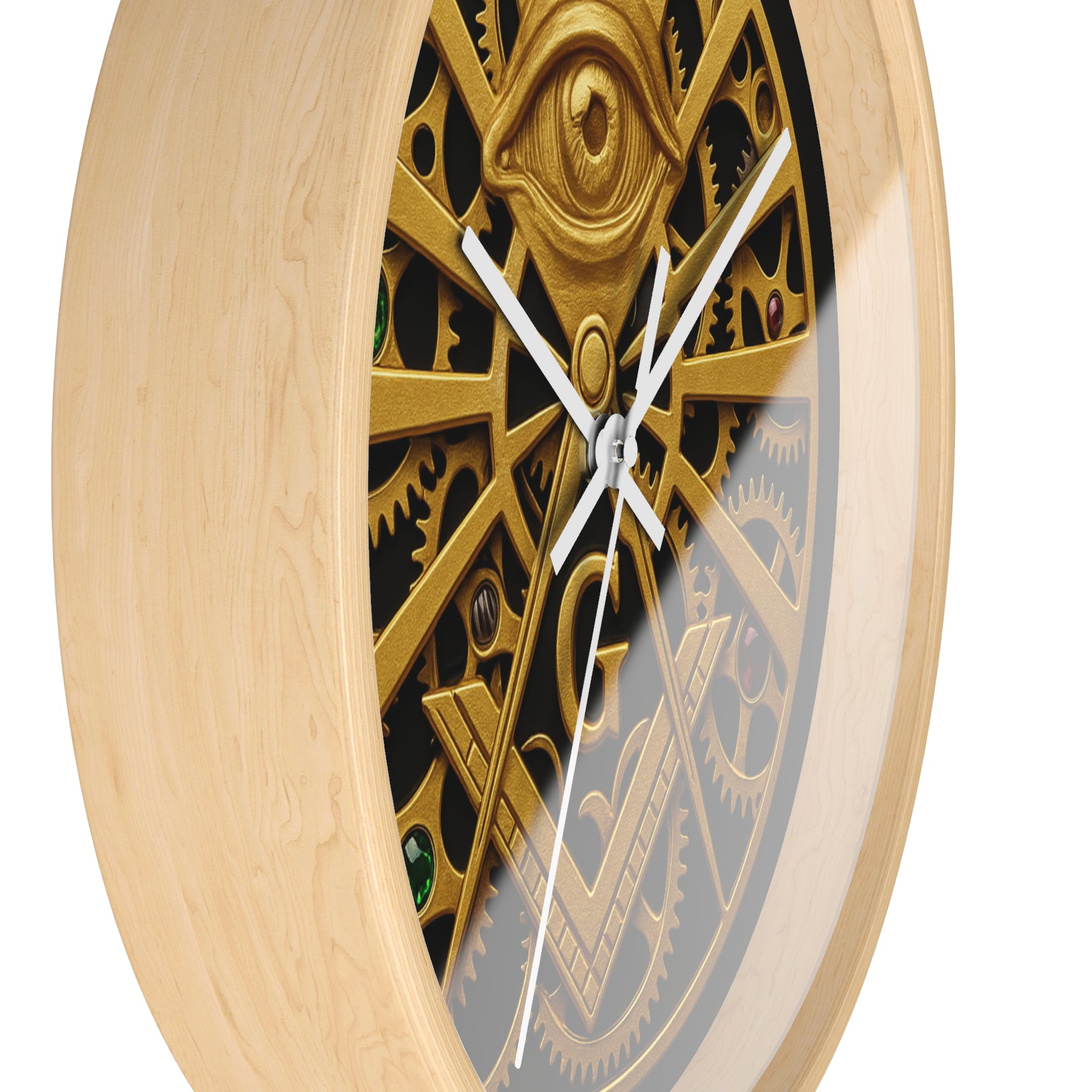 Master Mason Blue Lodge Clock - All Seeing Eye S&C Gear in Wooden Frame - Bricks Masons