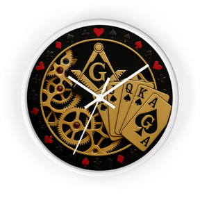 Master Mason Blue Lodge Clock - S&C G with Deck of Cards & Gear - Bricks Masons