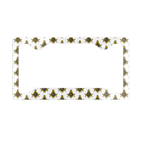 Master Mason Blue Lodge License Plate Frame - Seamless Gold Square & Compass G Print - Bricks Masons