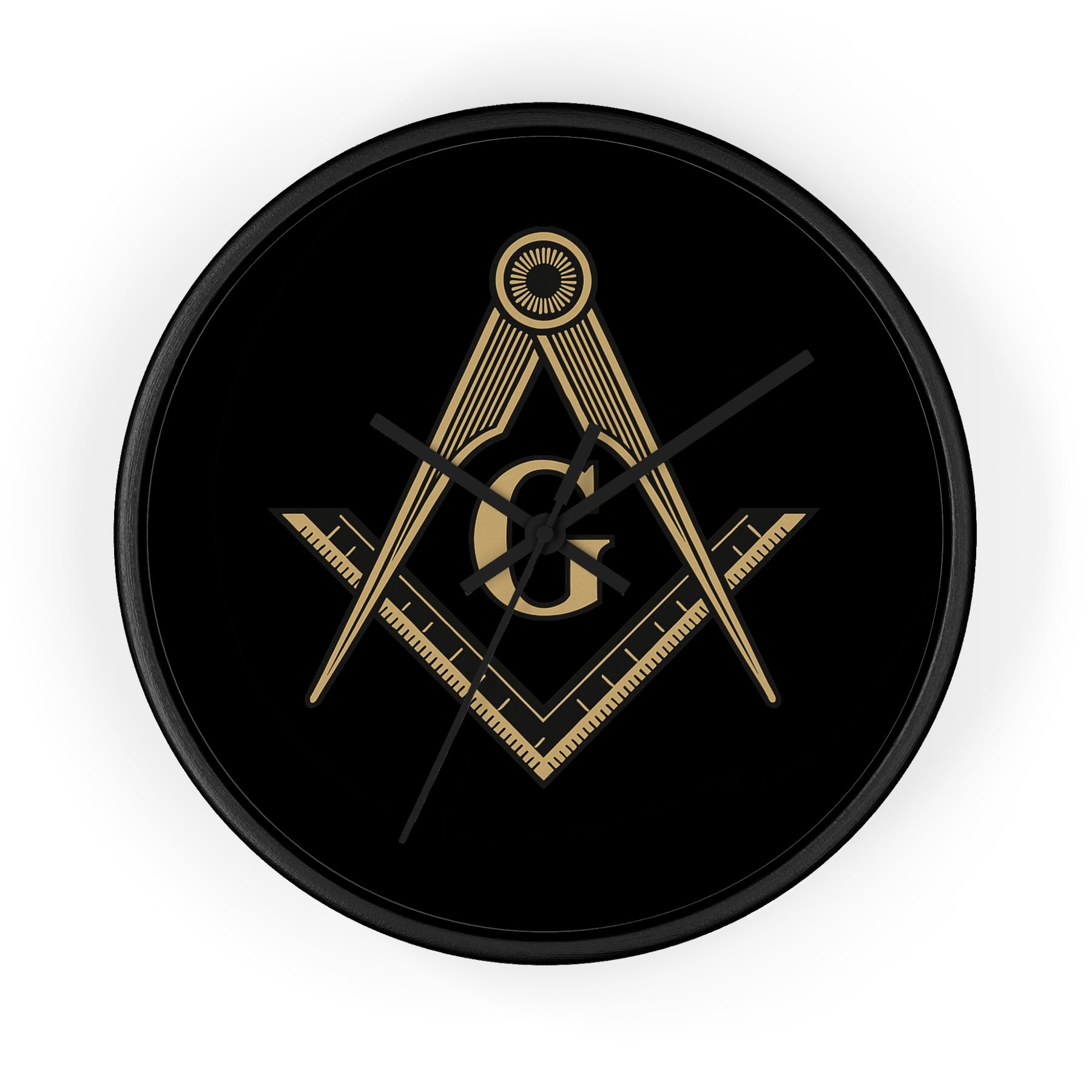 Master Mason Blue Lodge Clock - Golden S&C G on Black Dial - Bricks Masons