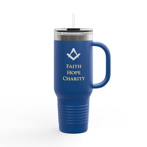 Master Mason Blue Lodge Ringneck Tumbler - Faith Hope & Charity with Square & Compass - Bricks Masons