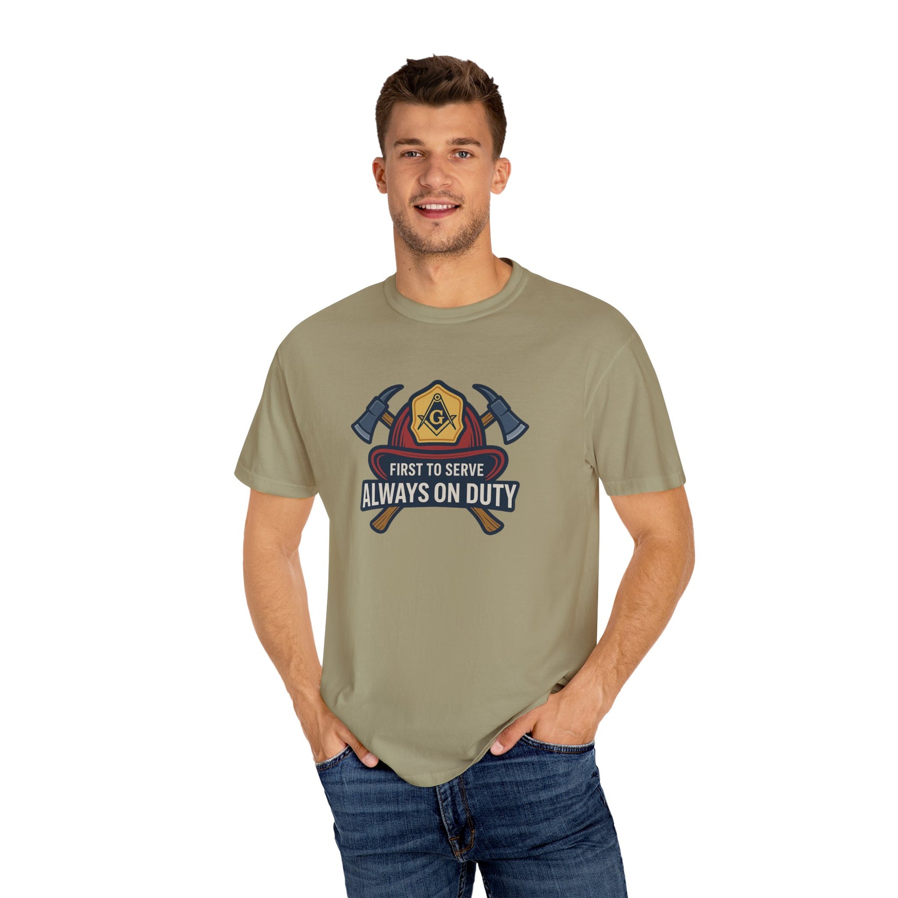 Master Mason Blue Lodge T-Shirt - Garment-Dyed Firefighter Tee - Bricks Masons