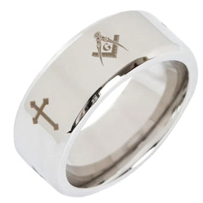 Master Mason Blue Lodge Ring - Beveled Silver Cross - Bricks Masons