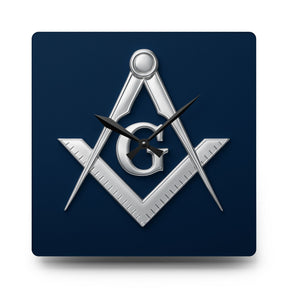 Master Mason Blue Lodge Clock - Compass & Square Symbol on Blue Dial - Bricks Masons