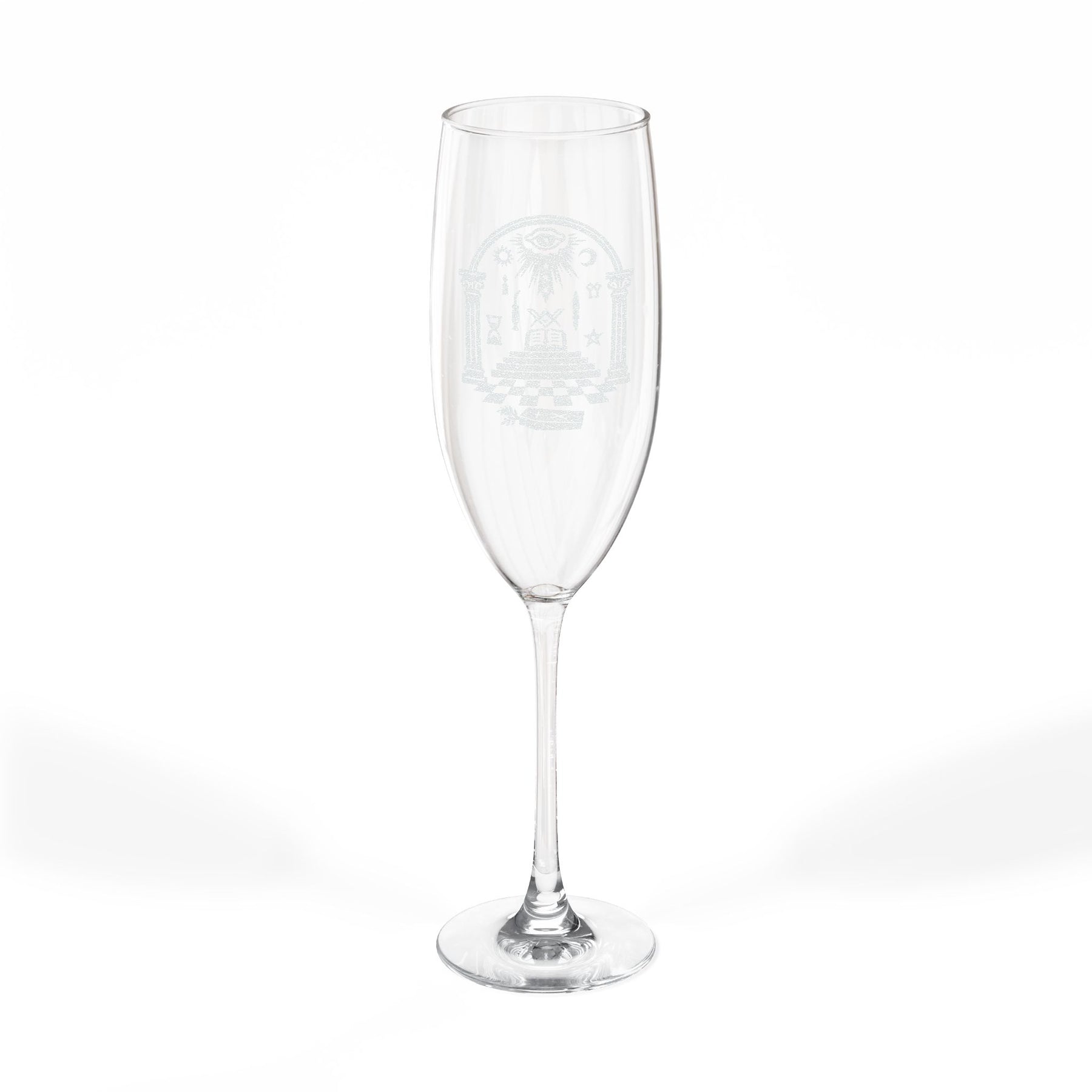 Master Mason Blue Lodge Champagne Flute - Checkered Floor Pillars All-Seeing Eye & Tools - Bricks Masons