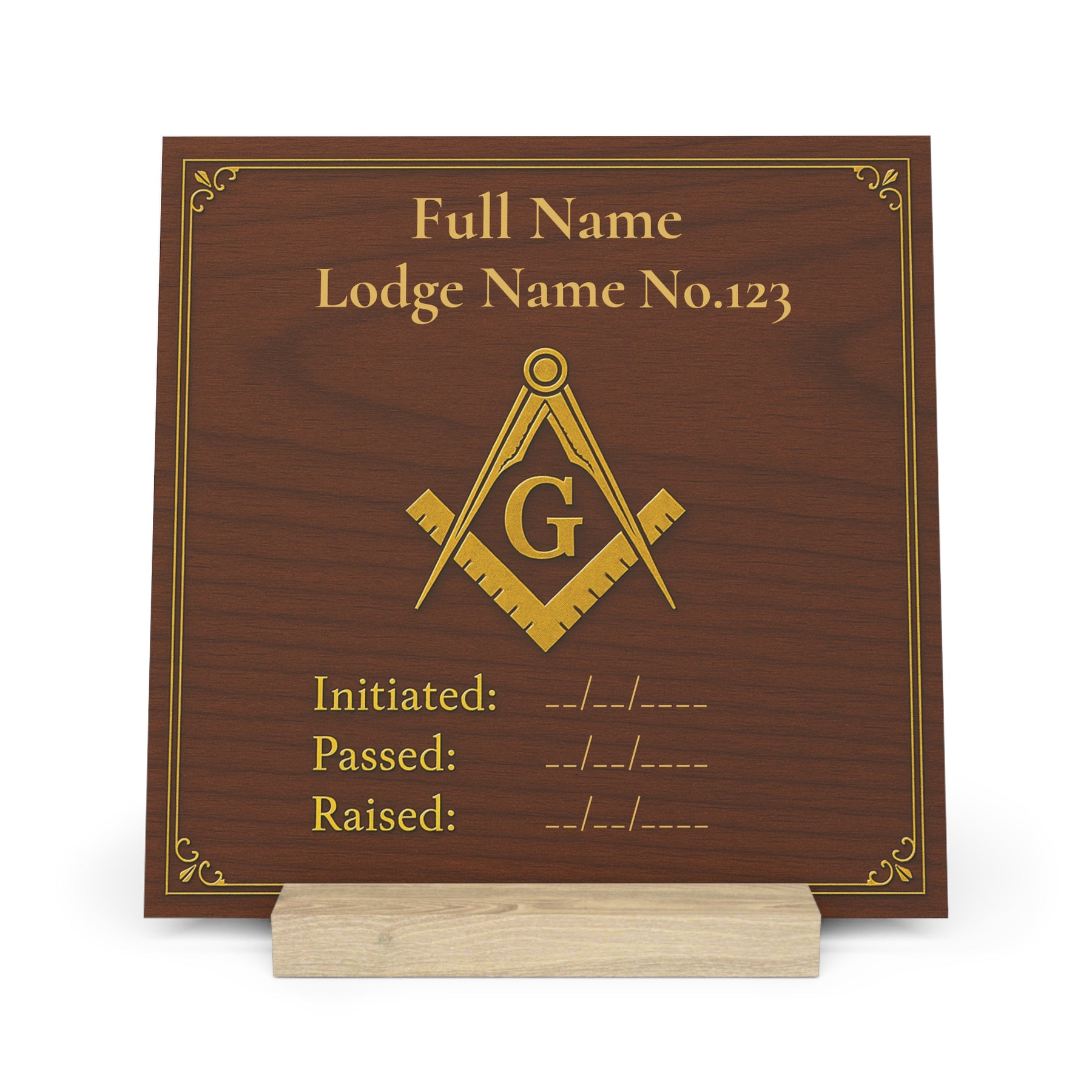 Master Mason Blue Lodge Plaque - Golden Square & Compass G with Personalization - Bricks Masons