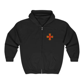 Red Cross of Constantine Hoodie - Zip Up Jacket Embroidered Front & Rear - Bricks Masons