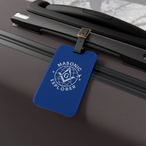 Master Mason Blue Lodge Luggage Tag -  Blue Masonic Explorer With Leather Strap - Bricks Masons