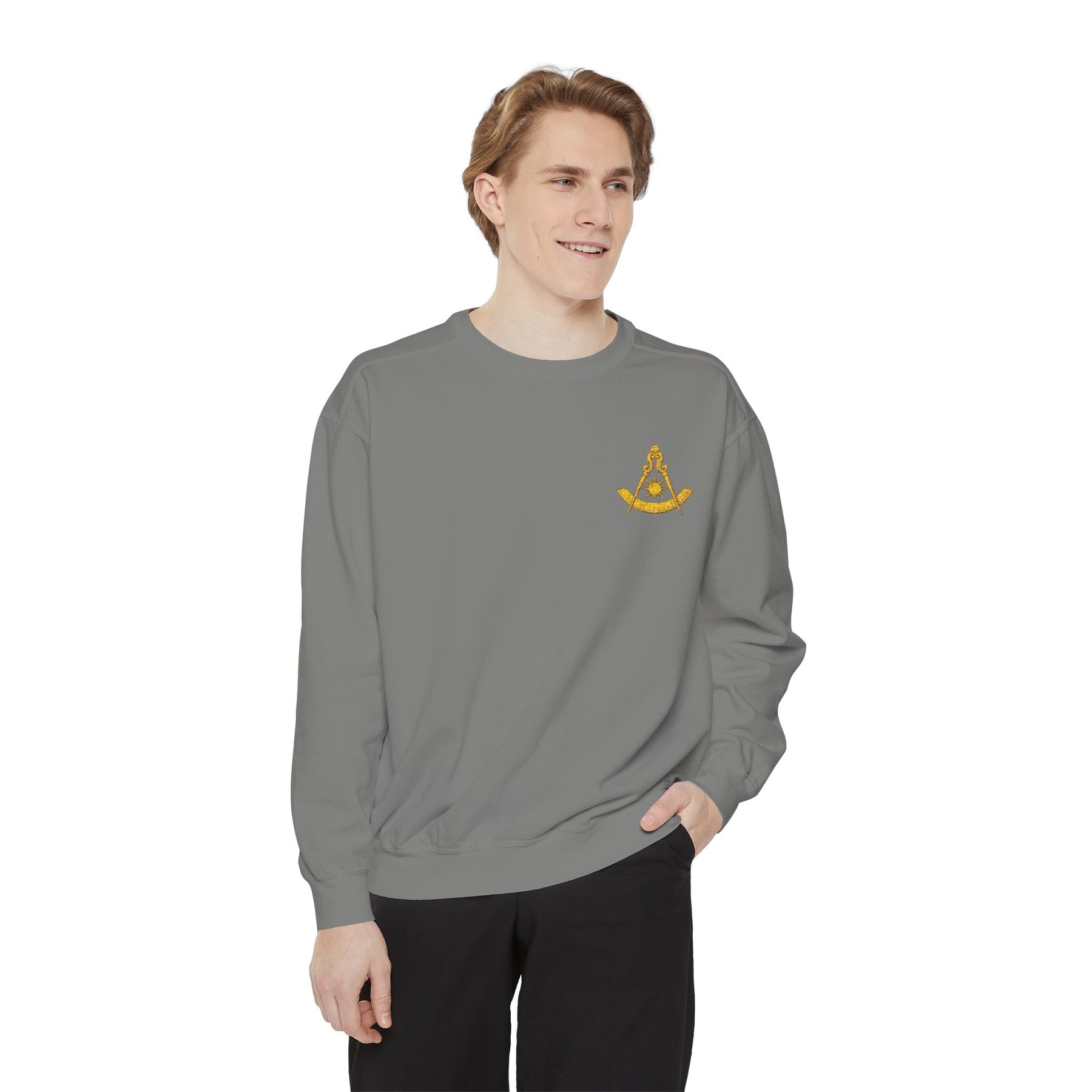 Past Master Blue Lodge Sweatshirt - Embroidered Quadrant & Compass Sun - Bricks Masons
